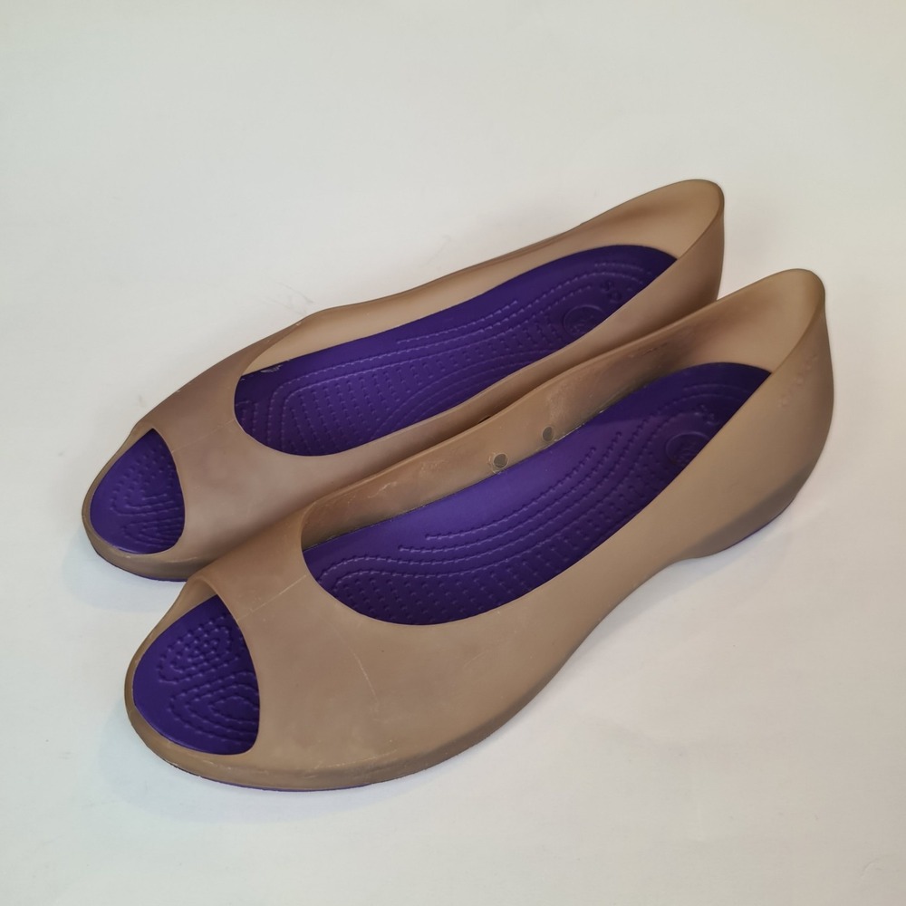 Crocs Carlie Ballet Open Toe Flat Size 9 Womens Dahlia‎ Fuchsia Tan Purple Shoes